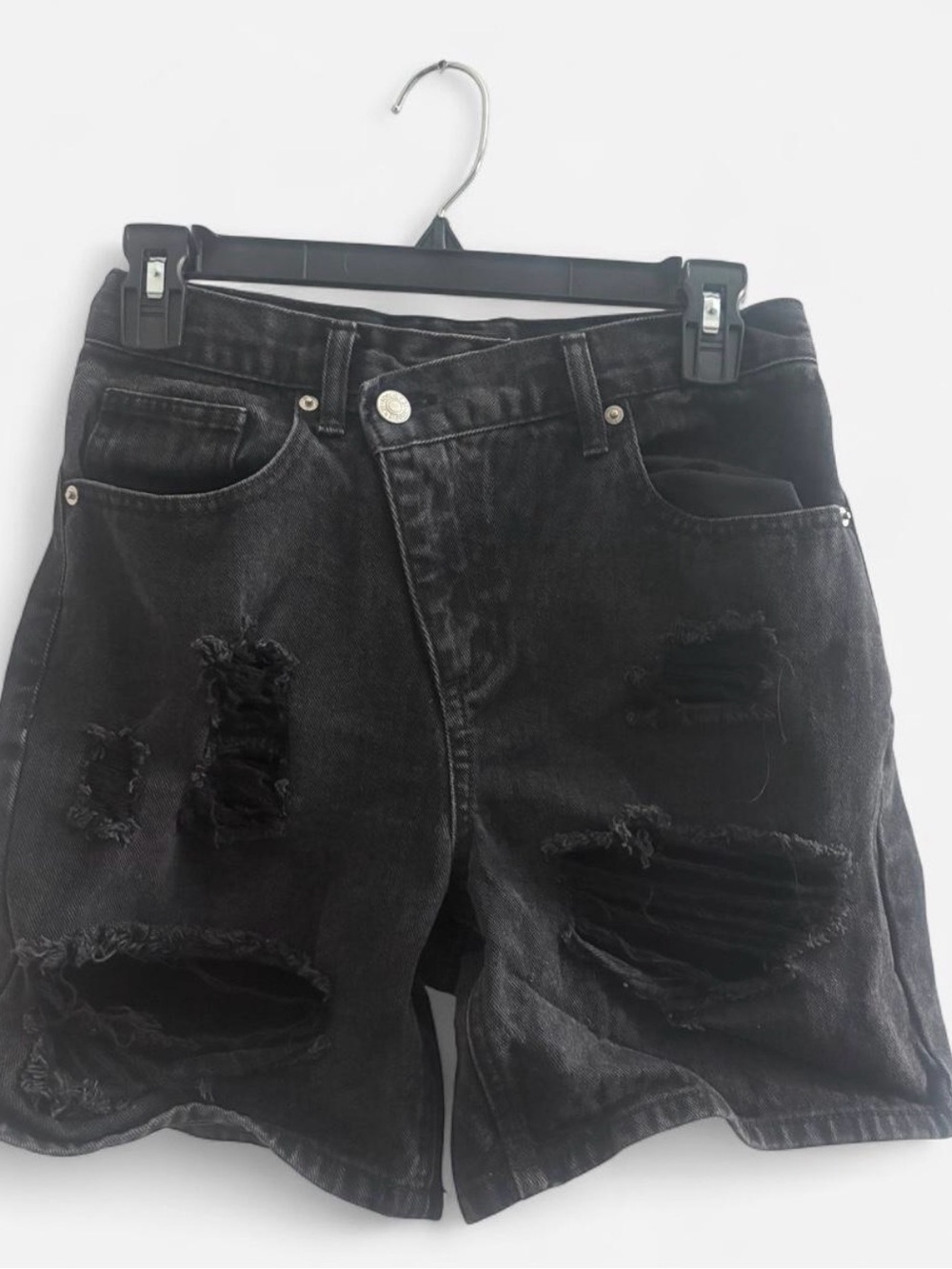 Forever 21 Black Distressed Denim Jean Shorts